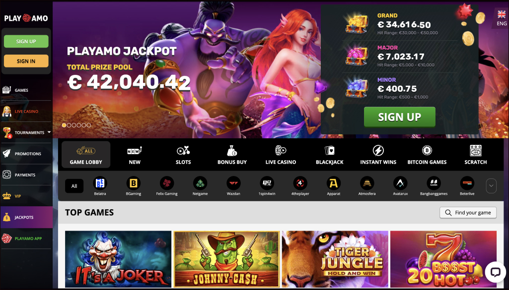 Playamo Casino Website