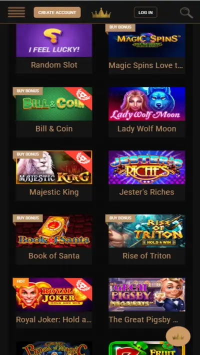 King Billy Casino Games Mobile