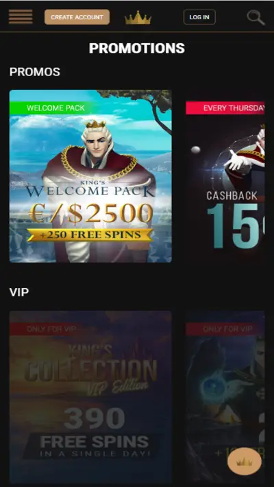 King Billy Casino Promos Mobile