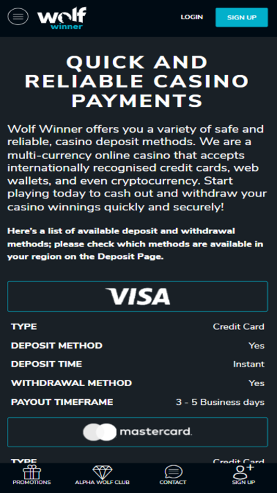 Wolf Winner payments mobile