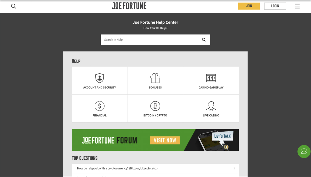 Joe Fortune Customer Support