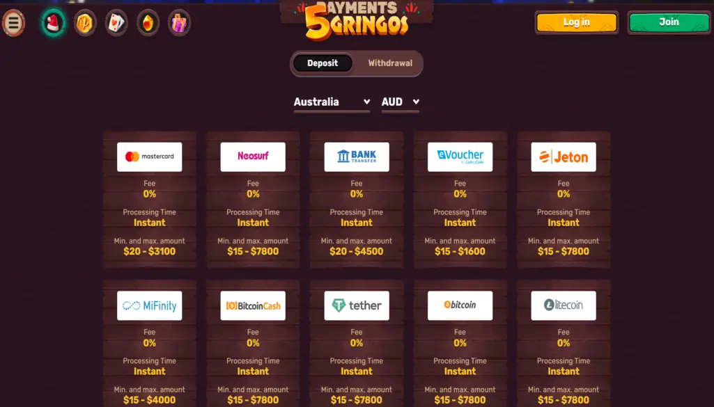 5grngos casino payments