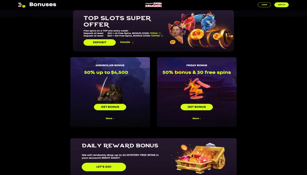 Spin Samurai of Bonuses and Promotions